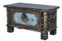 GINER Y COLOMER - Coffre de rangement en bois de manguier vieilli noir avec détails bleus et ouverture supérieure - 45 x 80 x 40 cm